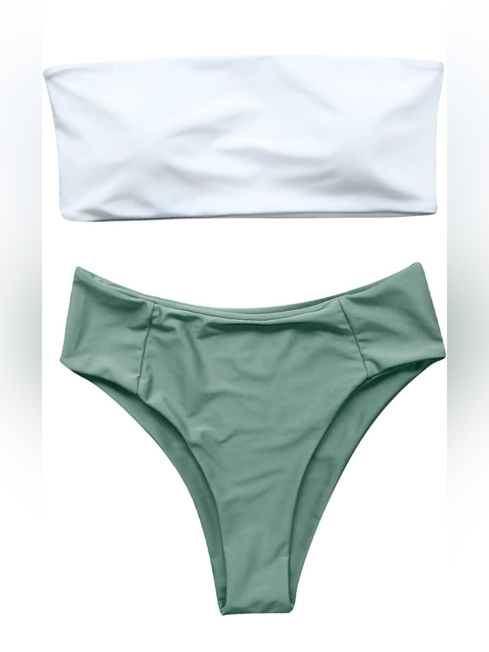 Bikini Set | White Bandeau Top | Sage Green Cheeky Bottom | Medium | Amazon